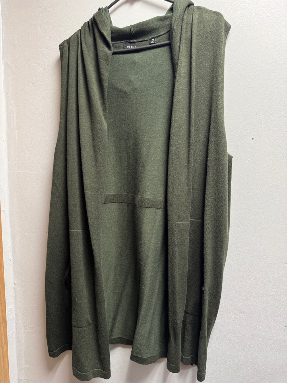 Cyrus Olive Green Hooded Sleeveless Duster